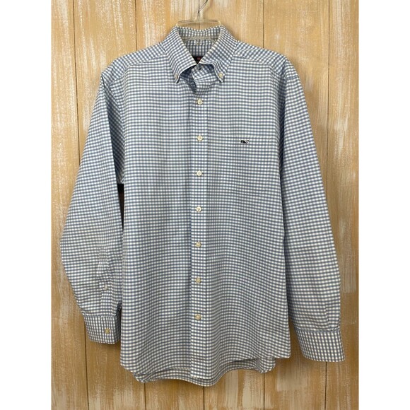 Vineyard Vines Shirt Men's M Light Blue Gingham Classic Fit Tucker Whale Logo - Picture 1 of 9